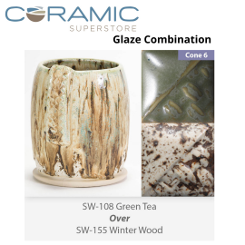 Green Tea SW-108 over Winter Wood SW-155 Stoneware Combination Green Tea SW-108 over Winter Wood SW-155 Stoneware Combination